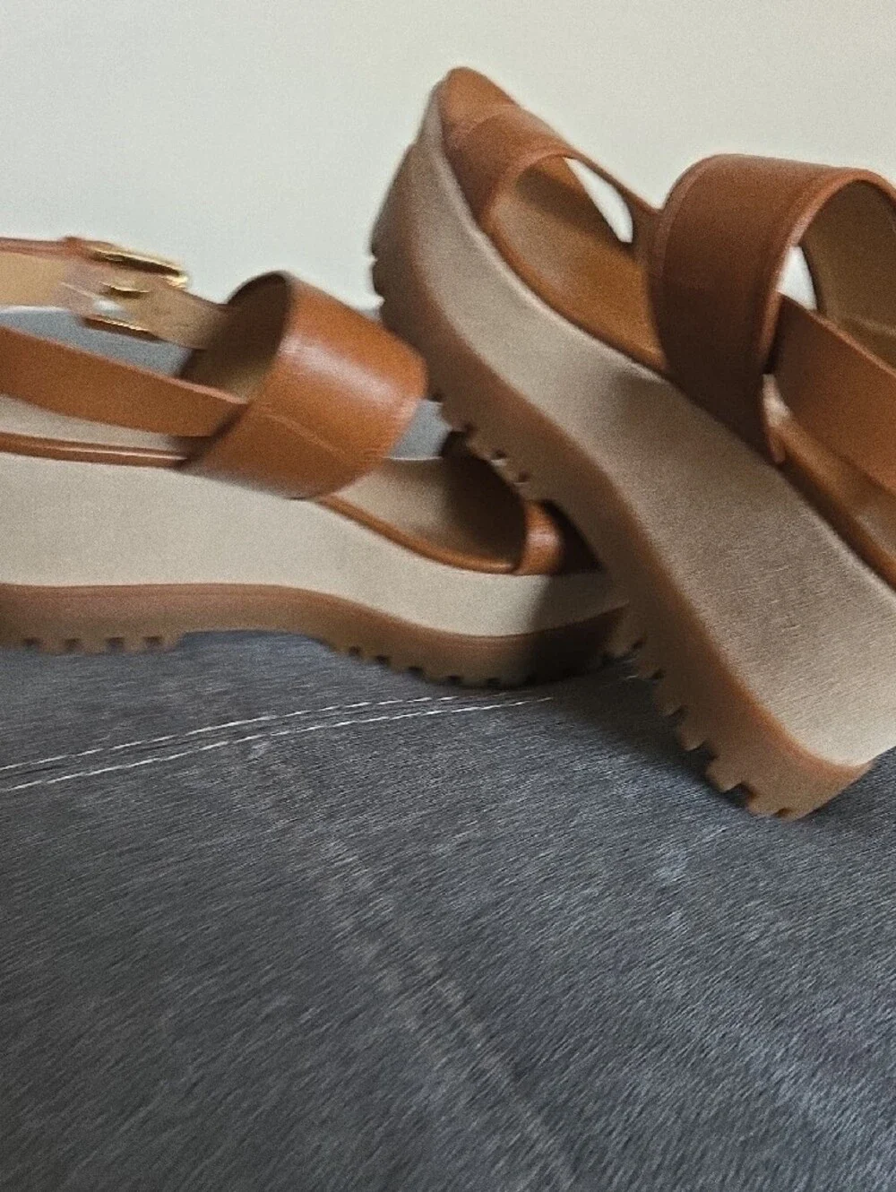 Michael Kors Women's Tan Platform Leather Sandal Wedge